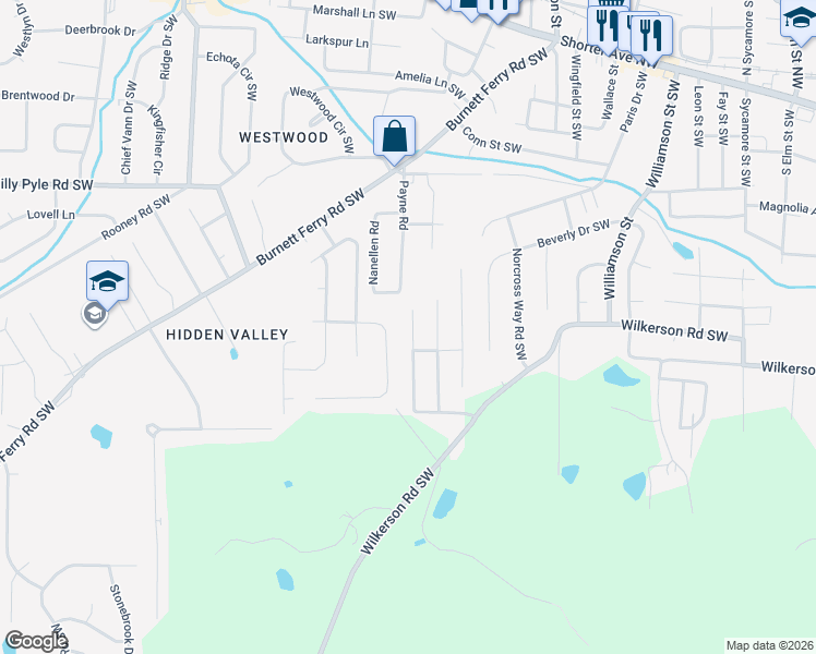 map of restaurants, bars, coffee shops, grocery stores, and more near 42 Walton Creek Drive Southwest in Rome