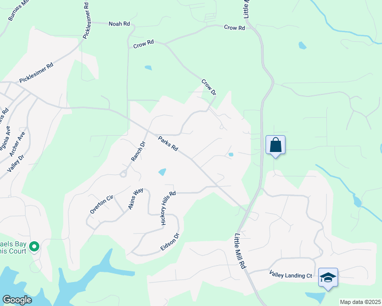 map of restaurants, bars, coffee shops, grocery stores, and more near 5695 Parks Road in Cumming