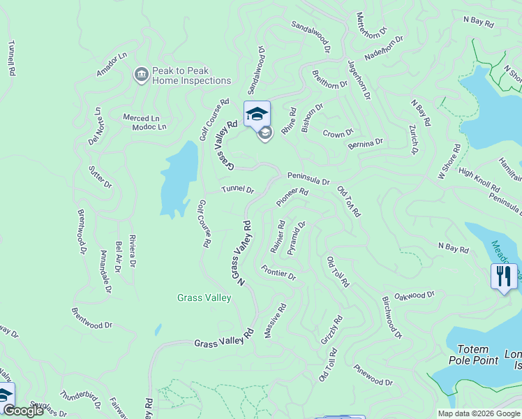 map of restaurants, bars, coffee shops, grocery stores, and more near 520 Pioneer Road in Lake Arrowhead