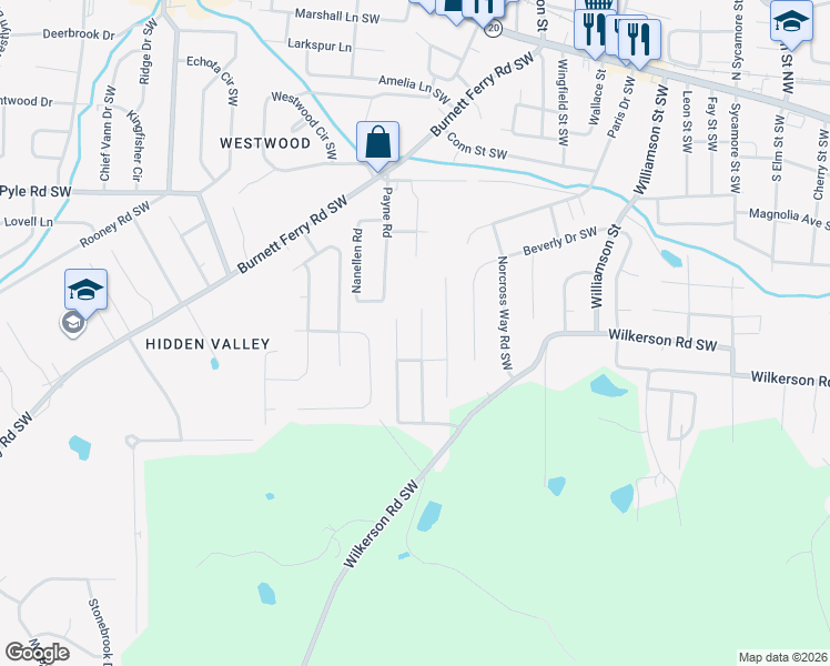 map of restaurants, bars, coffee shops, grocery stores, and more near 42 Walton Creek Drive Southwest in Rome