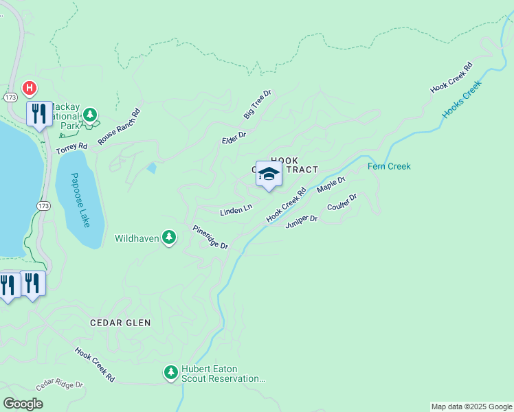 map of restaurants, bars, coffee shops, grocery stores, and more near 29723 Linden Lane in Lake Arrowhead