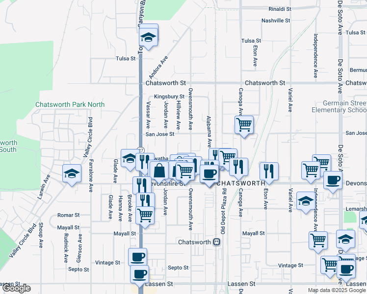 map of restaurants, bars, coffee shops, grocery stores, and more near 10434 Hillview Avenue in Los Angeles