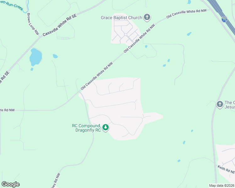 map of restaurants, bars, coffee shops, grocery stores, and more near 38 Greystone Lane Northwest in Cartersville