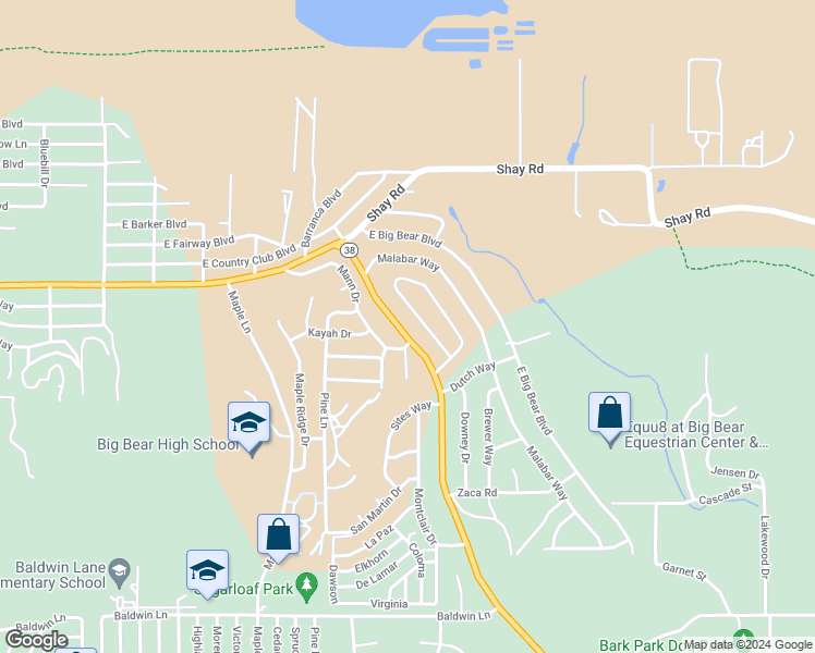 map of restaurants, bars, coffee shops, grocery stores, and more near 248 Greenspot Boulevard in Big Bear
