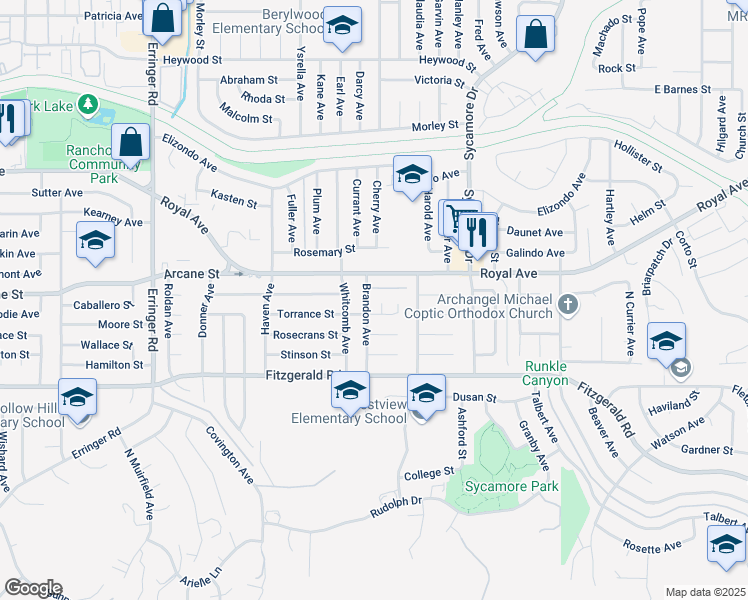 map of restaurants, bars, coffee shops, grocery stores, and more near 1148 Brandon Avenue in Simi Valley