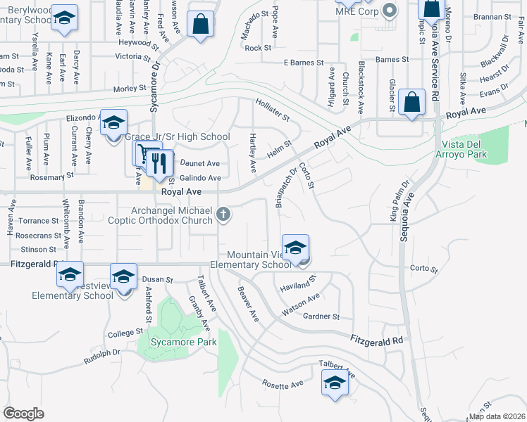 map of restaurants, bars, coffee shops, grocery stores, and more near 1155 Currier Avenue in Simi Valley