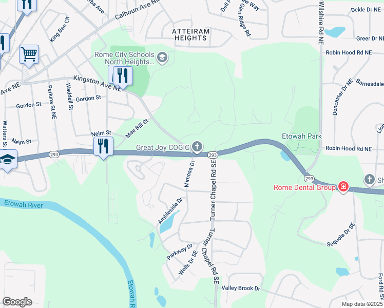 map of restaurants, bars, coffee shops, grocery stores, and more near 1640 Martin Luther King Junior Boulevard in Rome