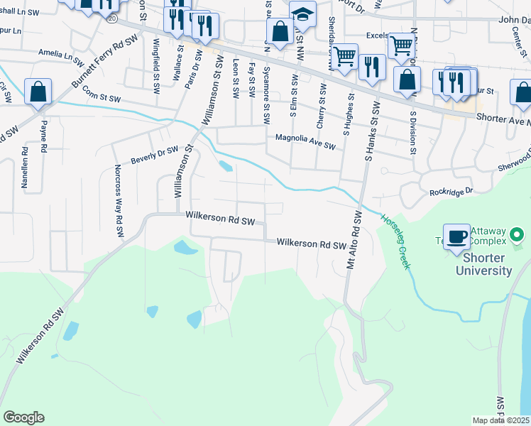 map of restaurants, bars, coffee shops, grocery stores, and more near 435 Sycamore Street Southwest in Rome