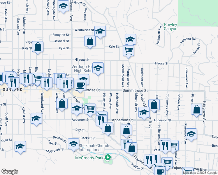 map of restaurants, bars, coffee shops, grocery stores, and more near 10509 Wilsey Avenue in Los Angeles
