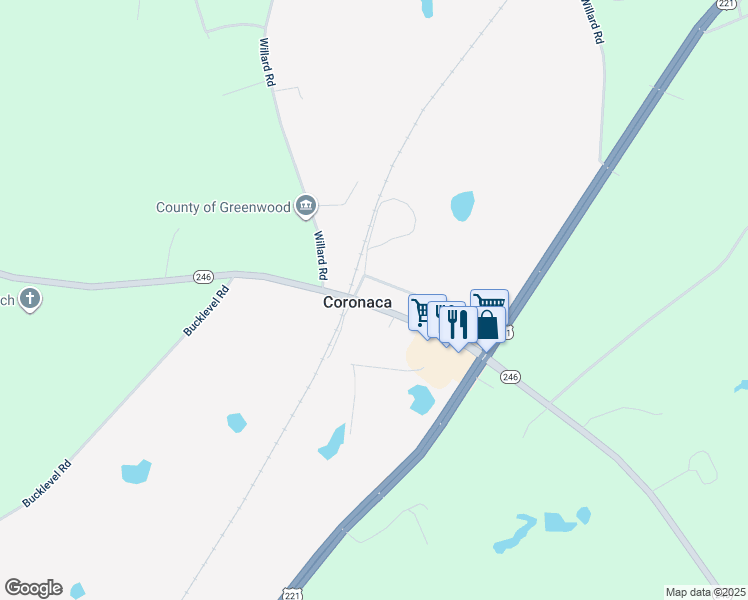 map of restaurants, bars, coffee shops, grocery stores, and more near 212 South Carolina 246 in Greenwood