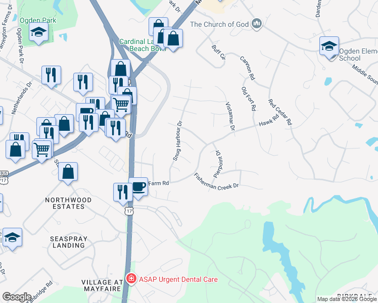 map of restaurants, bars, coffee shops, grocery stores, and more near 7112 Fiddler Circle in Wilmington