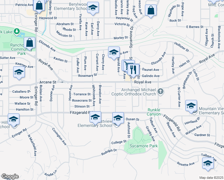 map of restaurants, bars, coffee shops, grocery stores, and more near 2396 Torrance Street in Simi Valley