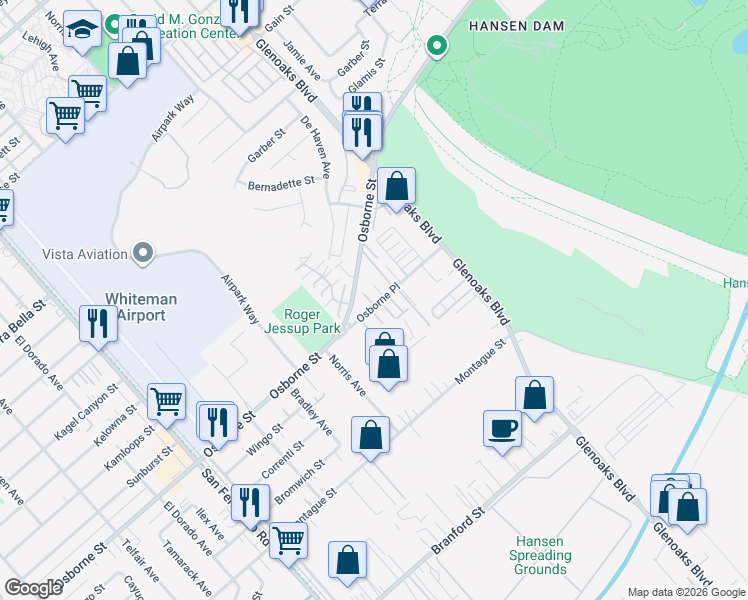 map of restaurants, bars, coffee shops, grocery stores, and more near 12335 Osborne Place in Los Angeles
