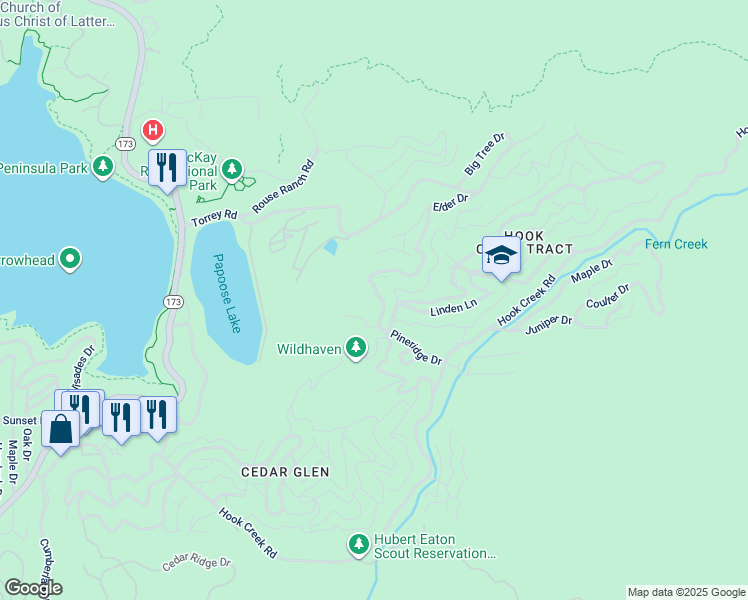 map of restaurants, bars, coffee shops, grocery stores, and more near 560 Elder Drive in Lake Arrowhead