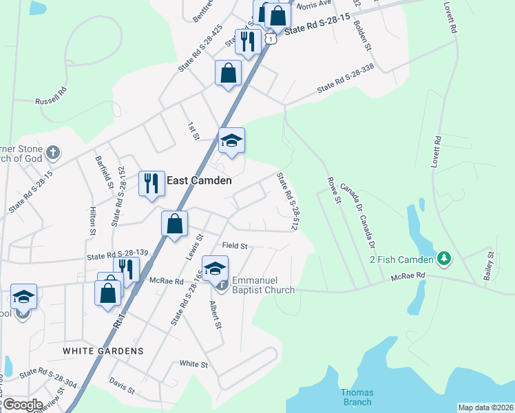 map of restaurants, bars, coffee shops, grocery stores, and more near 1914 Warwick Street in Camden