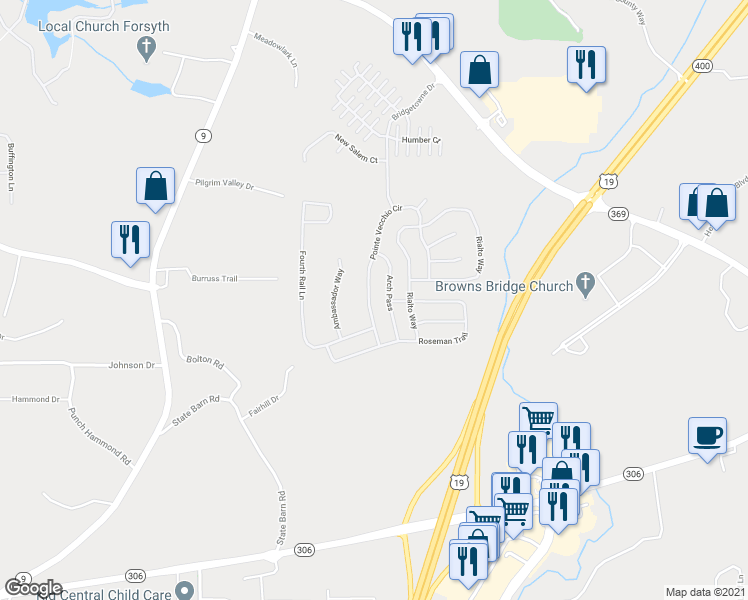 map of restaurants, bars, coffee shops, grocery stores, and more near 4095 Pointe Vecchio Circle in Cumming