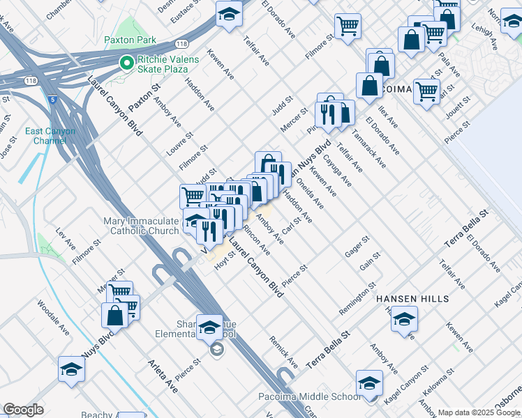 map of restaurants, bars, coffee shops, grocery stores, and more near in Los Angeles