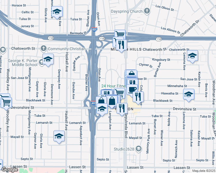 map of restaurants, bars, coffee shops, grocery stores, and more near in Los Angeles