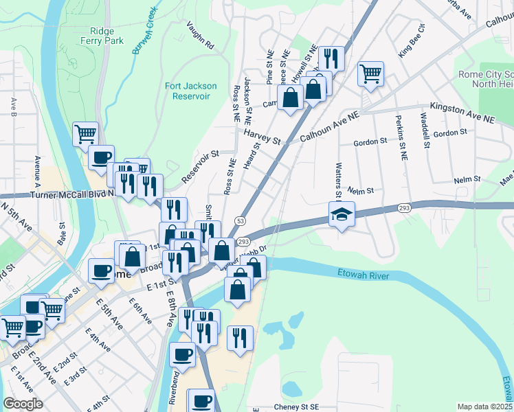 map of restaurants, bars, coffee shops, grocery stores, and more near in Rome