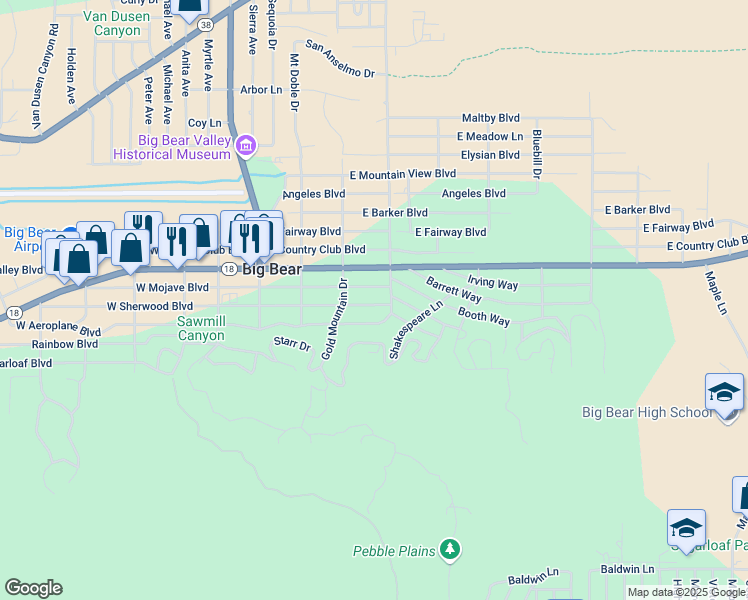 map of restaurants, bars, coffee shops, grocery stores, and more near 329 East Sherwood Boulevard in Big Bear