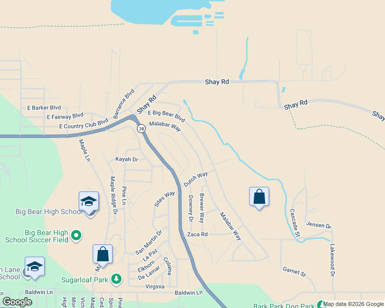 map of restaurants, bars, coffee shops, grocery stores, and more near 1444 Malabar Way in Big Bear