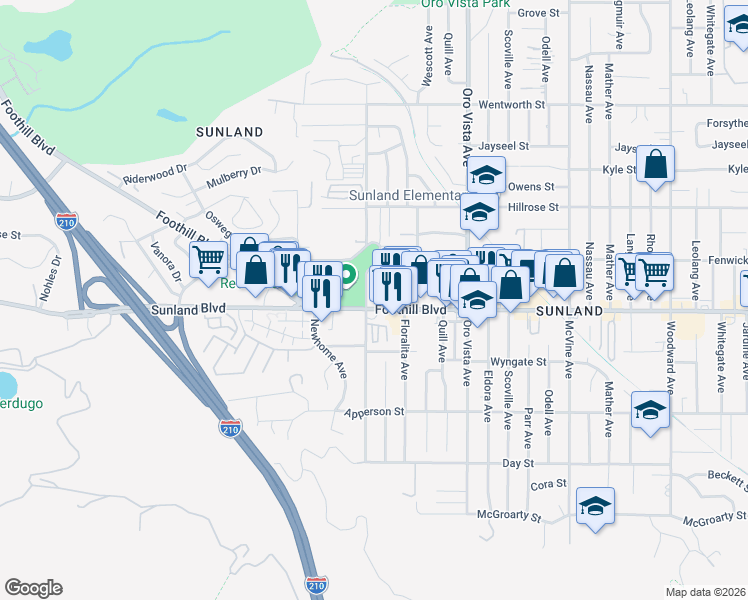 map of restaurants, bars, coffee shops, grocery stores, and more near 10500 Sherman Grove Avenue in Los Angeles