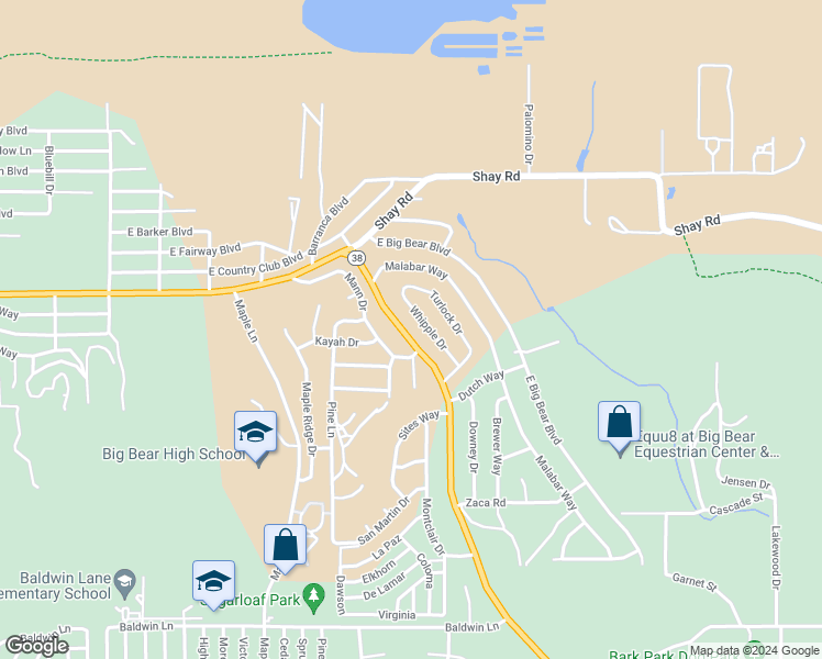 map of restaurants, bars, coffee shops, grocery stores, and more near 244 North Greenspot Road in Big Bear Lake