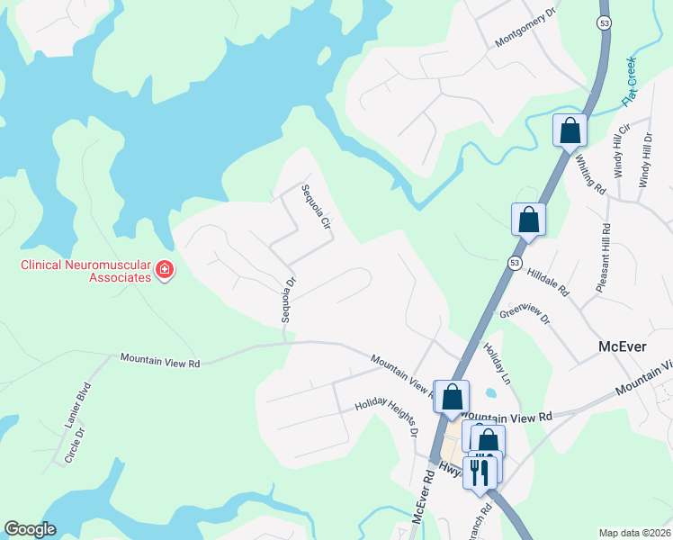 map of restaurants, bars, coffee shops, grocery stores, and more near 4441 Stacey Drive in Oakwood