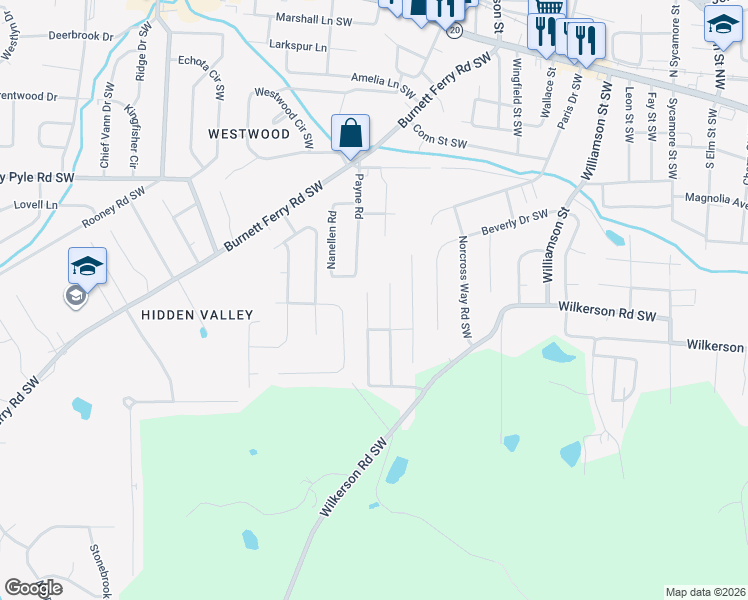 map of restaurants, bars, coffee shops, grocery stores, and more near 42 Walton Creek Drive Southwest in Rome