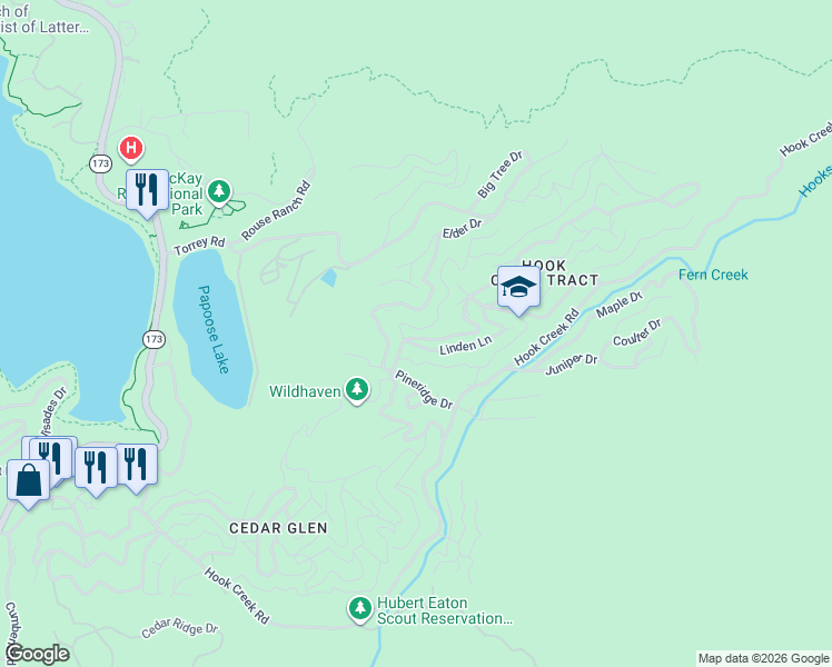 map of restaurants, bars, coffee shops, grocery stores, and more near 514 Cypress Road in Lake Arrowhead