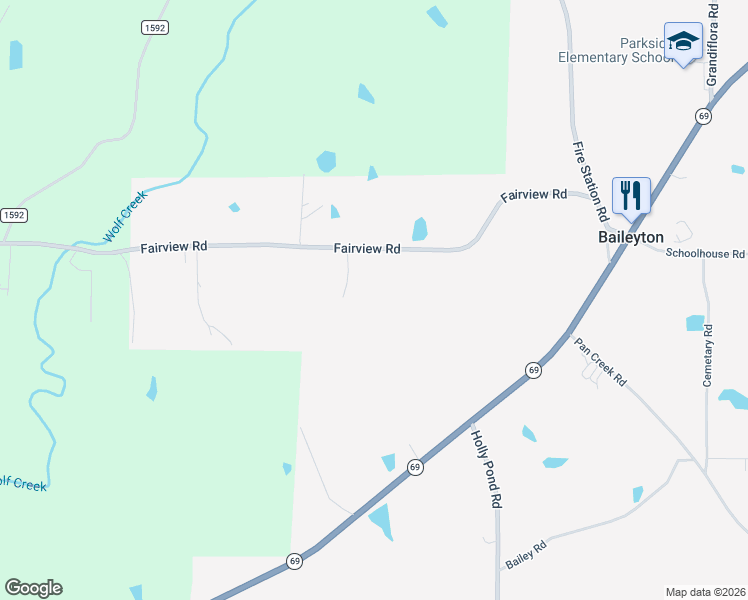 map of restaurants, bars, coffee shops, grocery stores, and more near 627 Fairview Road in Baileyton