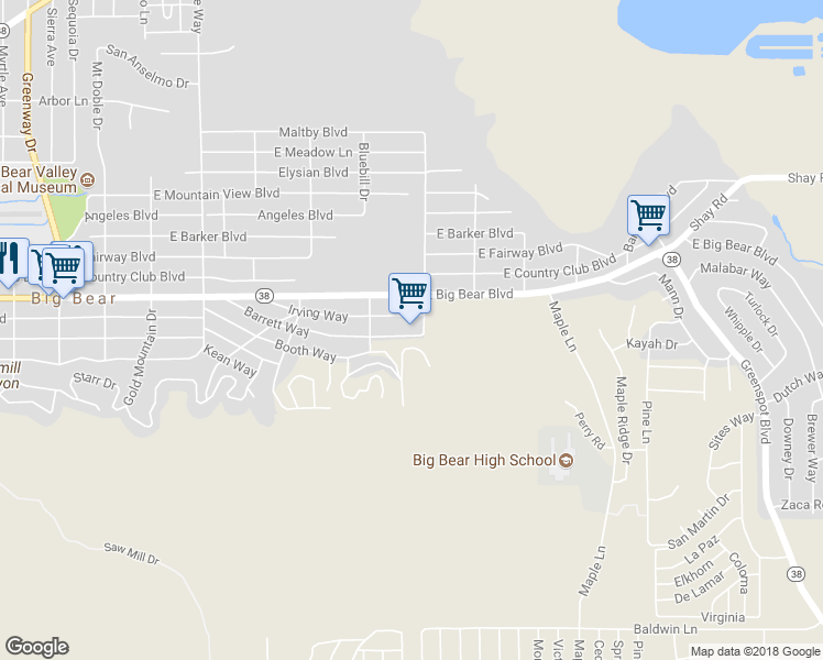 map of restaurants, bars, coffee shops, grocery stores, and more near 737 Barrett Way in Big Bear