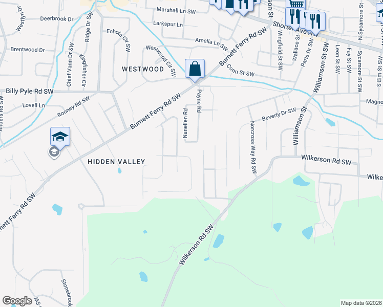 map of restaurants, bars, coffee shops, grocery stores, and more near 107 East Clinton Drive Southwest in Rome