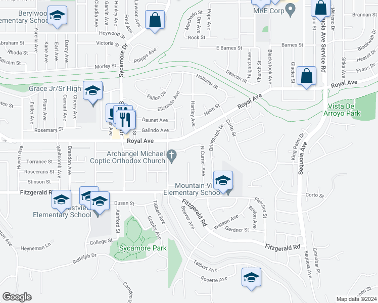map of restaurants, bars, coffee shops, grocery stores, and more near 2766 Currier Avenue in Simi Valley