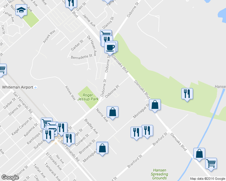 map of restaurants, bars, coffee shops, grocery stores, and more near 12330 Osborne Place in Los Angeles