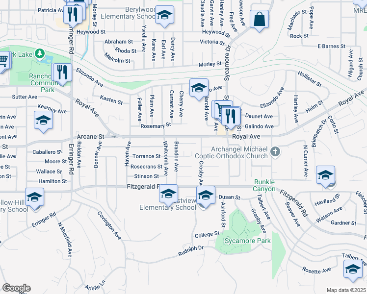 map of restaurants, bars, coffee shops, grocery stores, and more near 1148 Brandon Avenue in Simi Valley