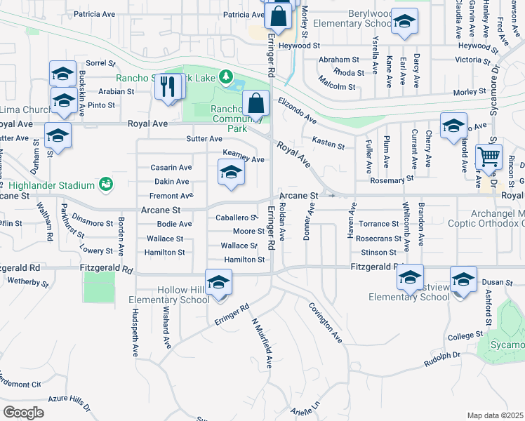 map of restaurants, bars, coffee shops, grocery stores, and more near 1863 Caballero Street in Simi Valley