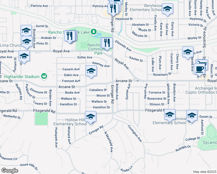 map of restaurants, bars, coffee shops, grocery stores, and more near 1863 Caballero Street in Simi Valley