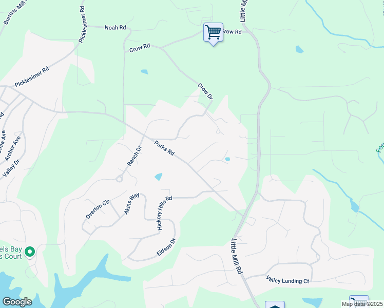 map of restaurants, bars, coffee shops, grocery stores, and more near 5711 Parks Road in Cumming