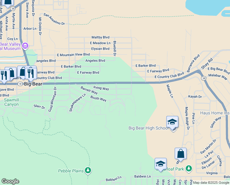 map of restaurants, bars, coffee shops, grocery stores, and more near 665 Barrett Way in Big Bear