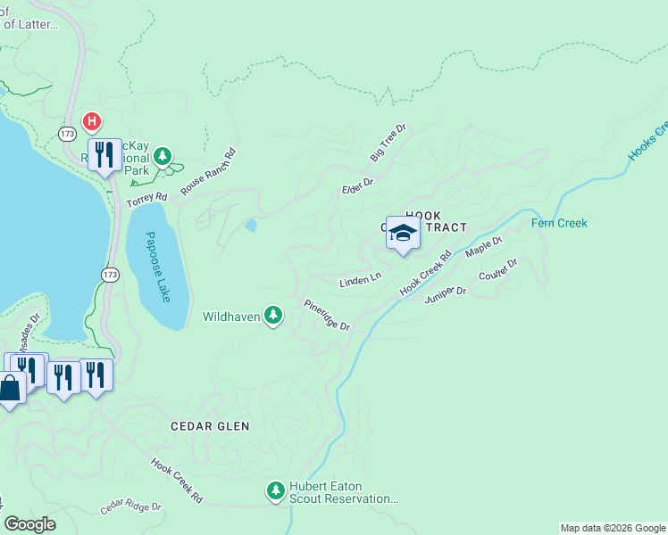 map of restaurants, bars, coffee shops, grocery stores, and more near 514 Cypress Road in Lake Arrowhead