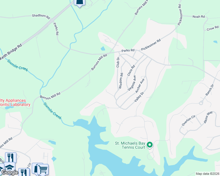 map of restaurants, bars, coffee shops, grocery stores, and more near 5180 Heavenly Hill Road in Cumming