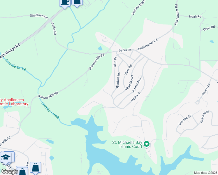 map of restaurants, bars, coffee shops, grocery stores, and more near 5180 Heavenly Hill Road in Cumming