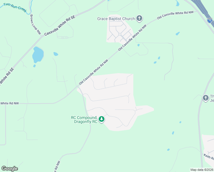 map of restaurants, bars, coffee shops, grocery stores, and more near 38 Greystone Lane Northwest in Cartersville