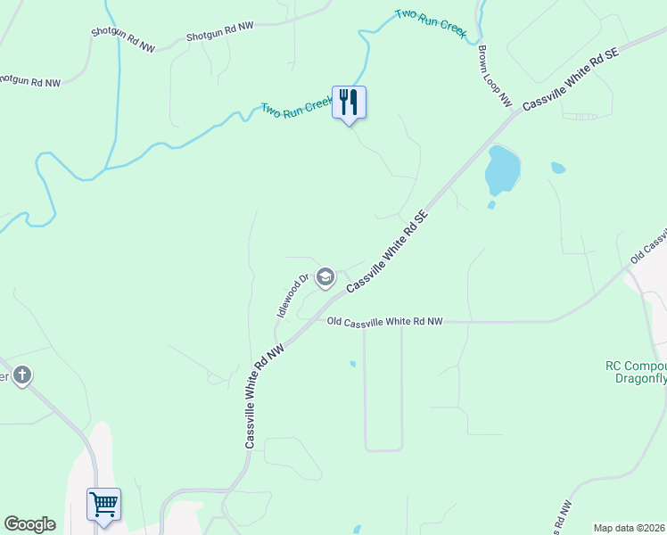 map of restaurants, bars, coffee shops, grocery stores, and more near 18 Christopher Ridge Northwest in Cartersville