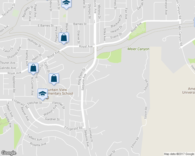 map of restaurants, bars, coffee shops, grocery stores, and more near 3411 Coastal Oak Drive in Simi Valley