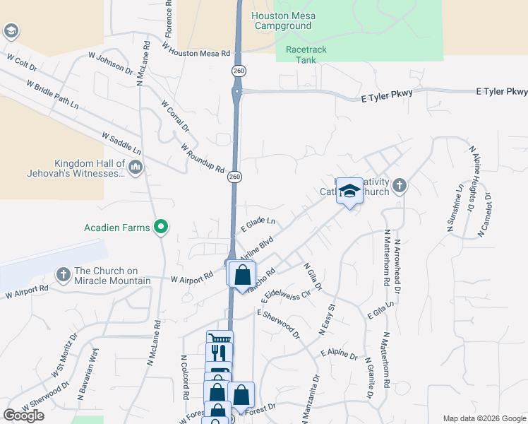 map of restaurants, bars, coffee shops, grocery stores, and more near 111 East Glade Lane in Payson