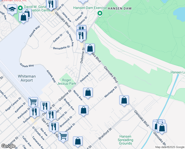 map of restaurants, bars, coffee shops, grocery stores, and more near 12300 Osborne Place in Los Angeles