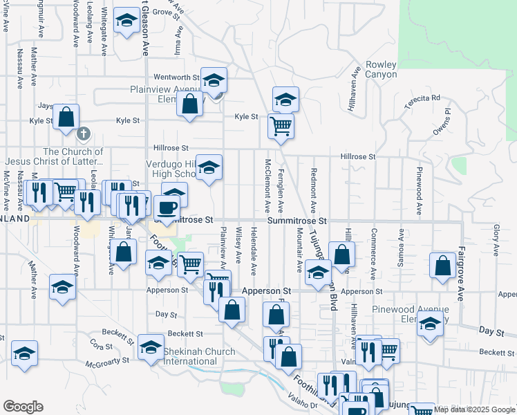 map of restaurants, bars, coffee shops, grocery stores, and more near 10520 Helendale Avenue in Los Angeles