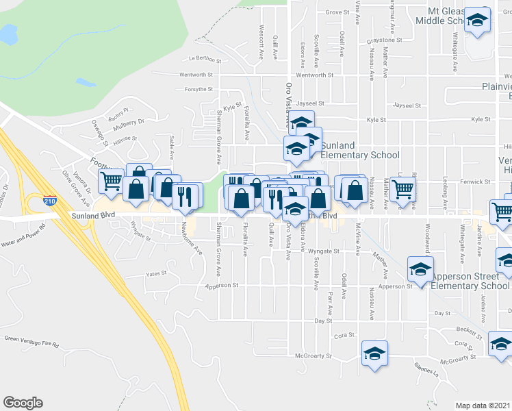 map of restaurants, bars, coffee shops, grocery stores, and more near 8460 Grenoble Street in Los Angeles